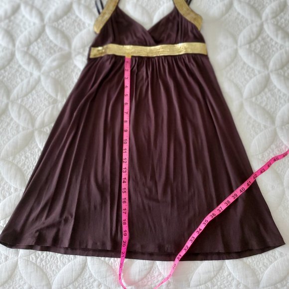 Brown and Gold Halter Strap Dress - Picture 4 of 7